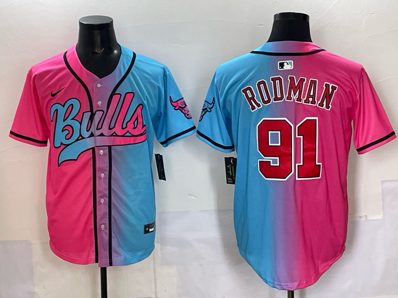 Men Chicago Bulls Nike #91 Rodman Blue pink NBA 2025 Jersey style 003->->NBA Jersey